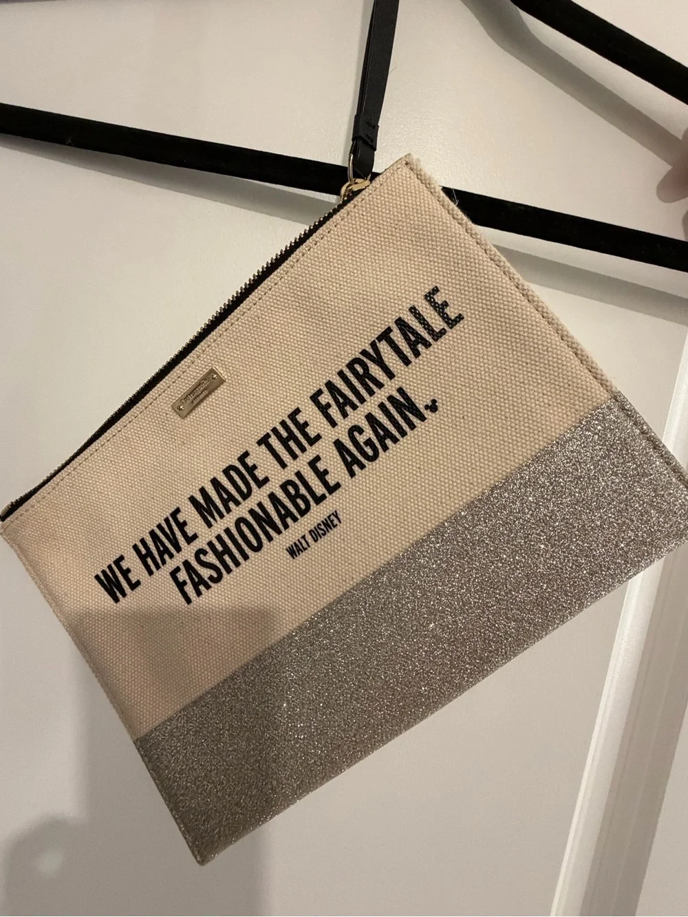kate spade x Disney Beige Canvas Wristlet with Silver Glitter Accent